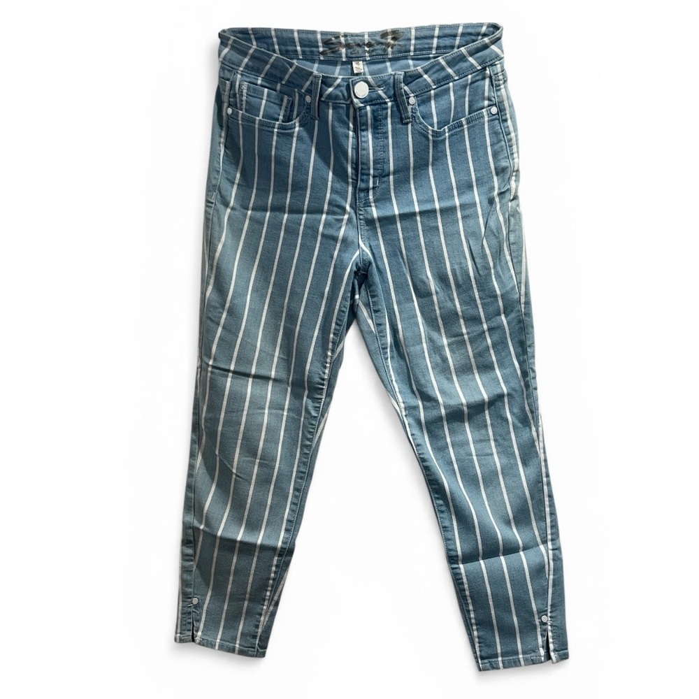 Seven7 Blue Denim Ankle Jeans with White Pinstripes